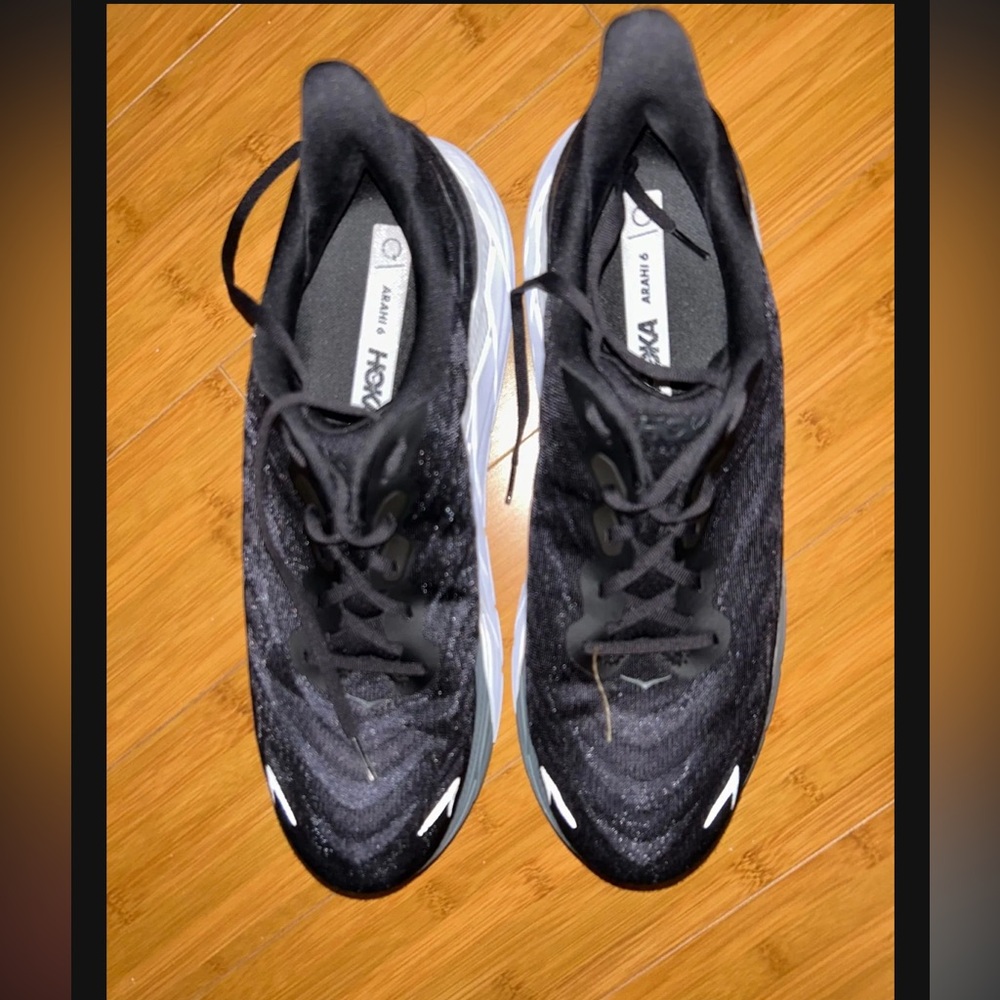 Hoka Men's Arabic 6 Black and White Athletic Shoes - Picture 2 of 5